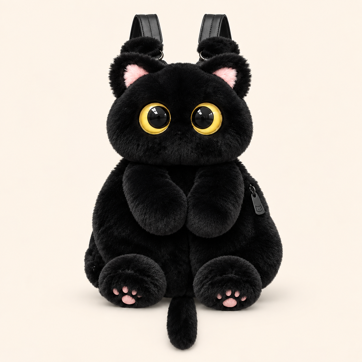 Black Cat Plush Backpack shown from the front