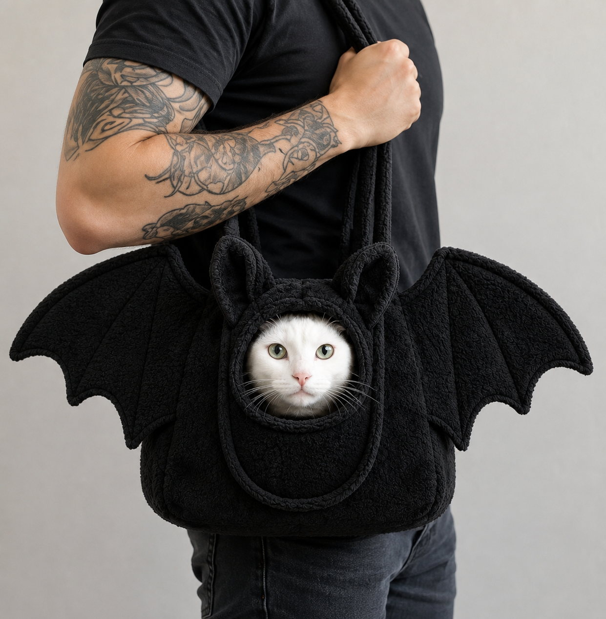 Person carrying the Cat Bag over the shoulder with their cat inside